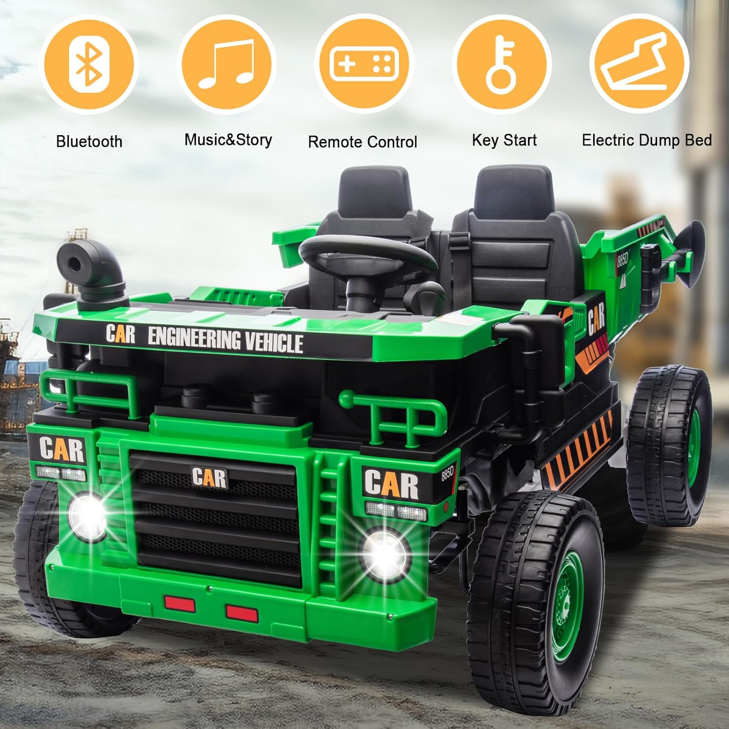 FINITO 24V Ride On Toys for Big Kids Ride On Dump Truck Electric Dump Bed and Extra Shovel, Electric Toy Car for Kids Truck Ride On Remote Control Car, 20.8" Spacious 2 Seater Ride On Cars for Kids