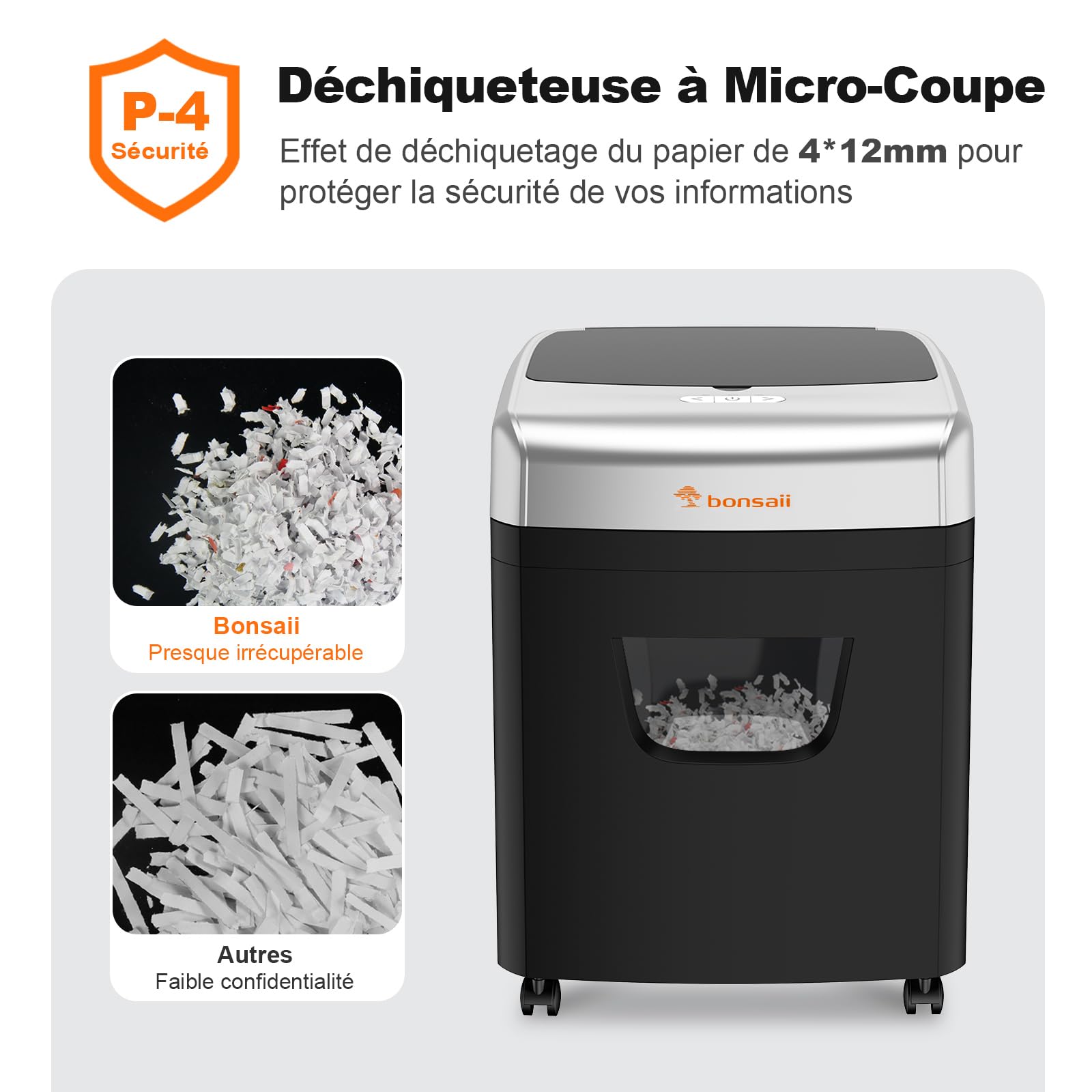 Bonsaii 120 Feuilles Destructeur de Documents avec Alimentation Automatique, Micro-découpe P-4, Extrêmement Silencieuse avec 62 DB (C233-B) | C233-B Récipient silencieux de 23 l pour le bureau et la maison
