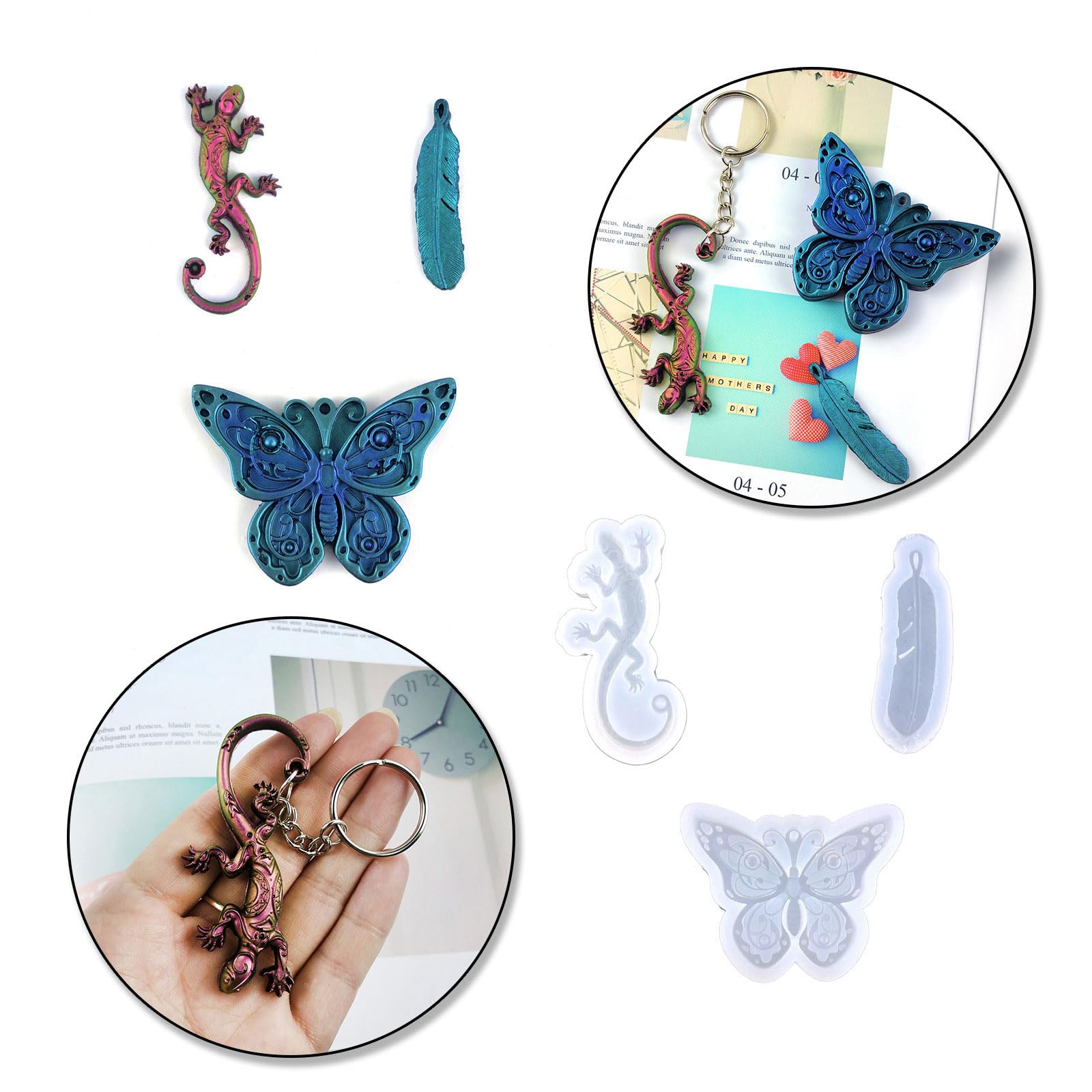 Stampo in silicone per portachiavi a forma di farfalla, con foro per portachiavi, realizzato a mano, per giorno e compleanno