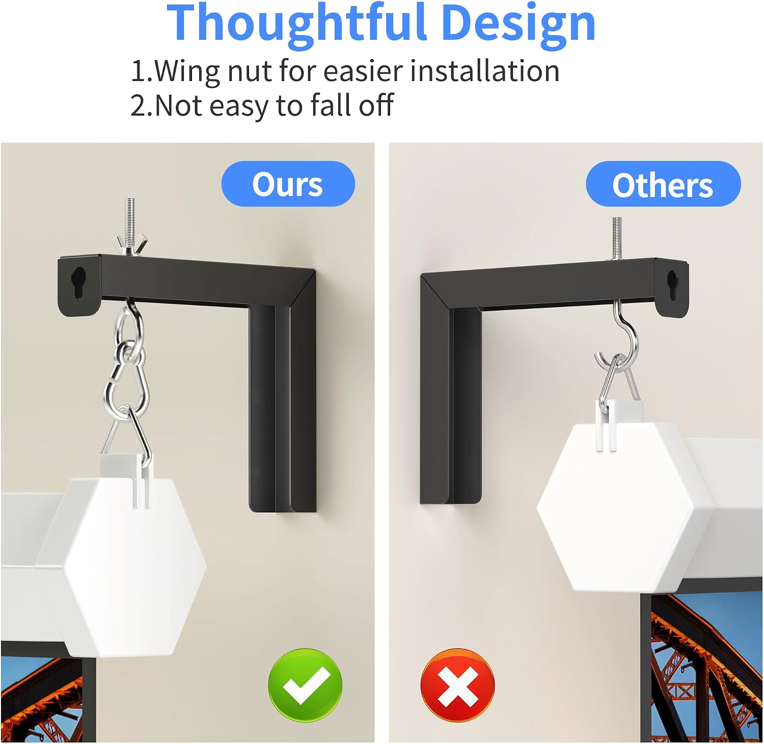 XINLEI Universal Projector Screen Wall Mount L-Brackets Hanging Ceiling Mount, 6 inch Adjustable Extension with Hook for Home Projector and Movie Screens, Hold up to 66 lbs, Black PRL003B image 2