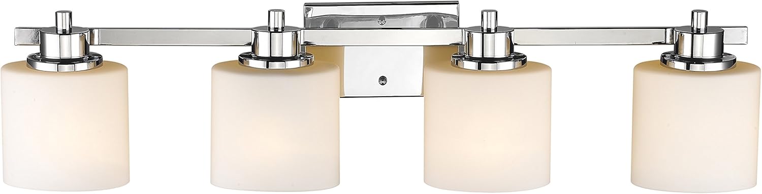 Chloe Lighting CH821036CM33-BL4 Contemporary 4 Light Chrome Finish Bath Vanity Wall Fixture Alabaster Glass, 33" Wide, White