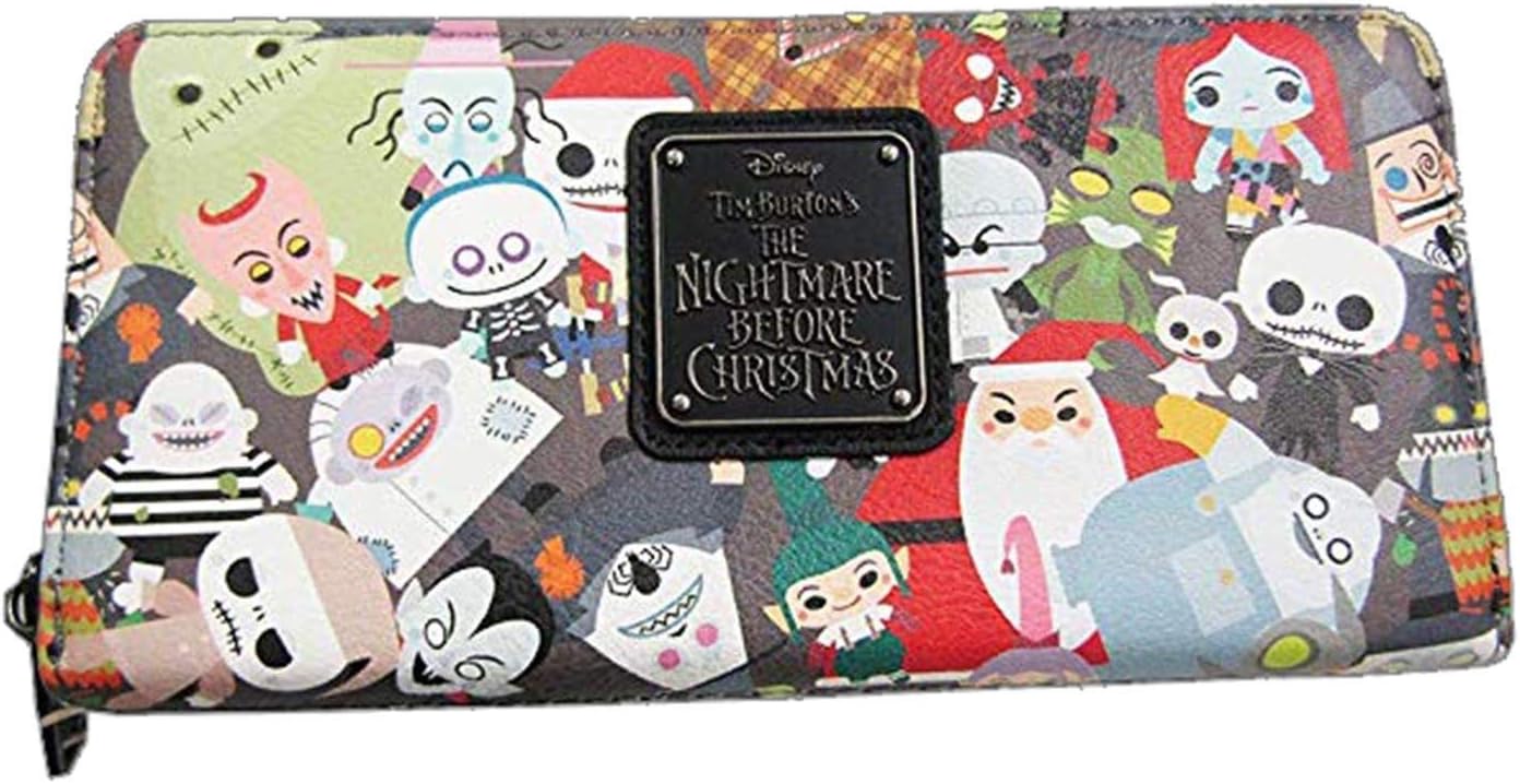 Loungefly x Nightmare Before Christmas Chibi Character Print Zip-Around Faux Leather Wallet (Multi, One Size) - Image 2