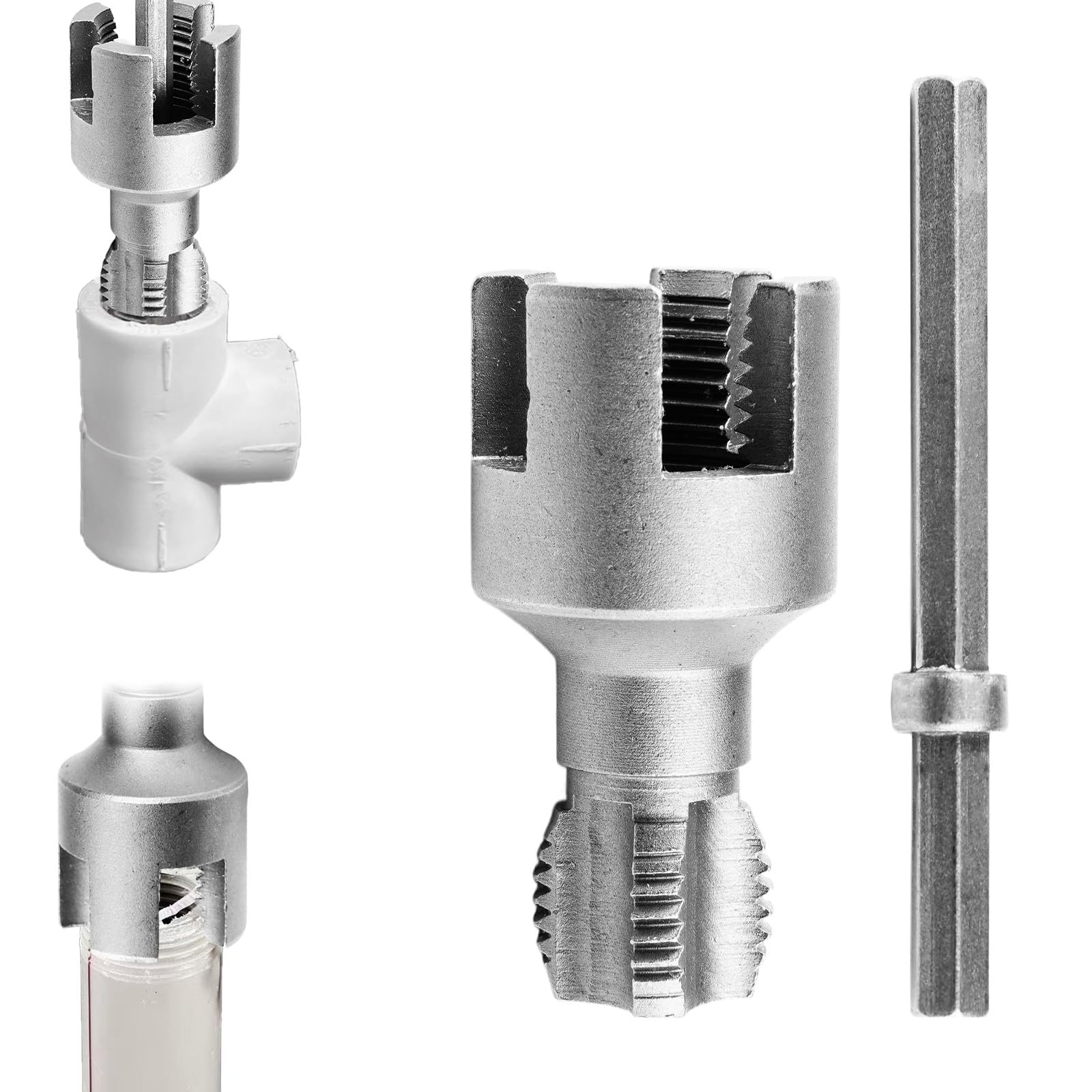 Integrated Internal and External Pipe Threading Tool, 2025 New 1/2'' 3/4'' Dies, Dual-Function Pipe Thread Cutting Tool, PVC Pipe Rethreader Tool for