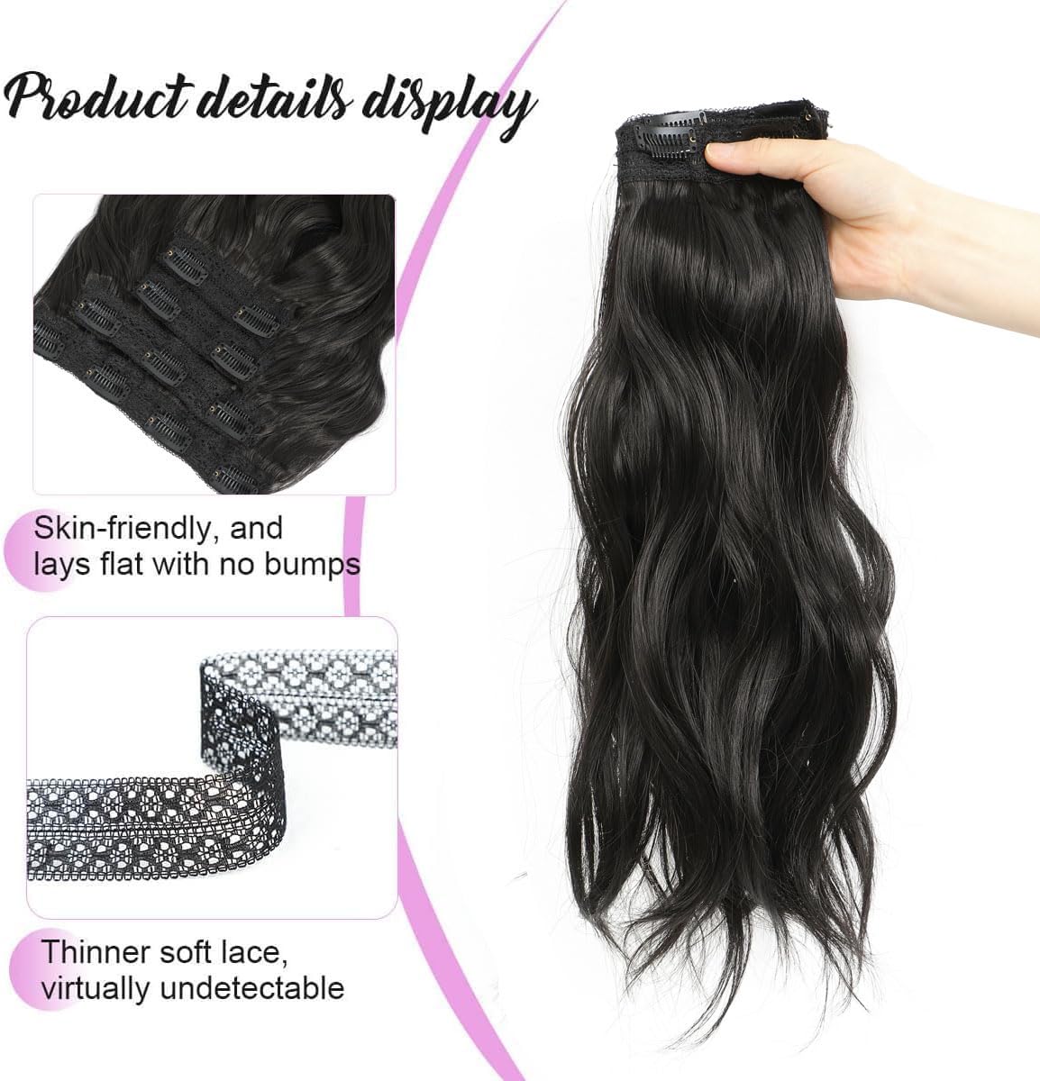 14 Inch Clip-in Hair Extensions - Synthetic Wavy Curly Thick Dark Brown Pieces for Women, 14Inch - Image 4