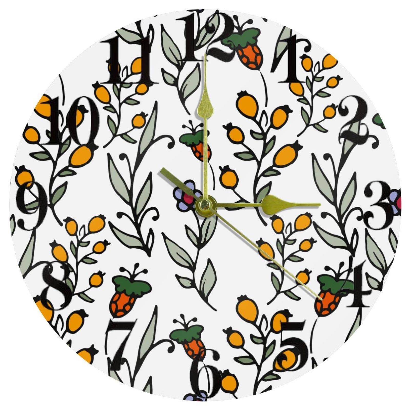 Horloge murale à quartz silencieuse 25 cm à fleurs sauvages pour cuisine