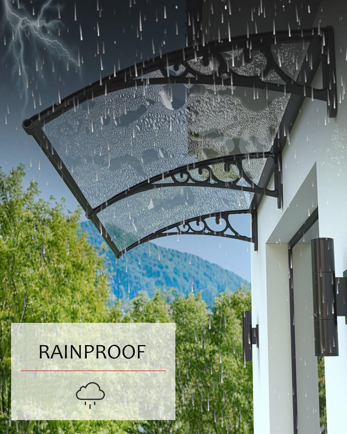 Polycarbonate Cover Door Awning for Patio UPF 50+ Window Awning Rectangle with Plastic Steel Bracket Kit for Sun Shutter, UV, Rain and Snow Protection(80x260cm/31x102in)
