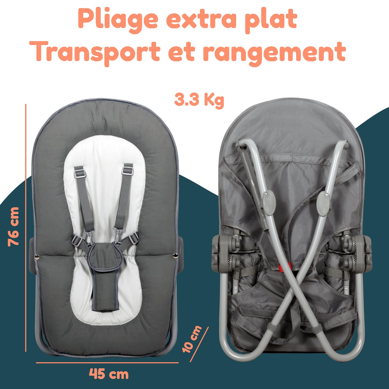 Bambisol Hamaca Bebe Nacimiento | Arnés de 5 puntos, Inclinable, Plegable Compacto, Posición Fija o Balancín | Gris