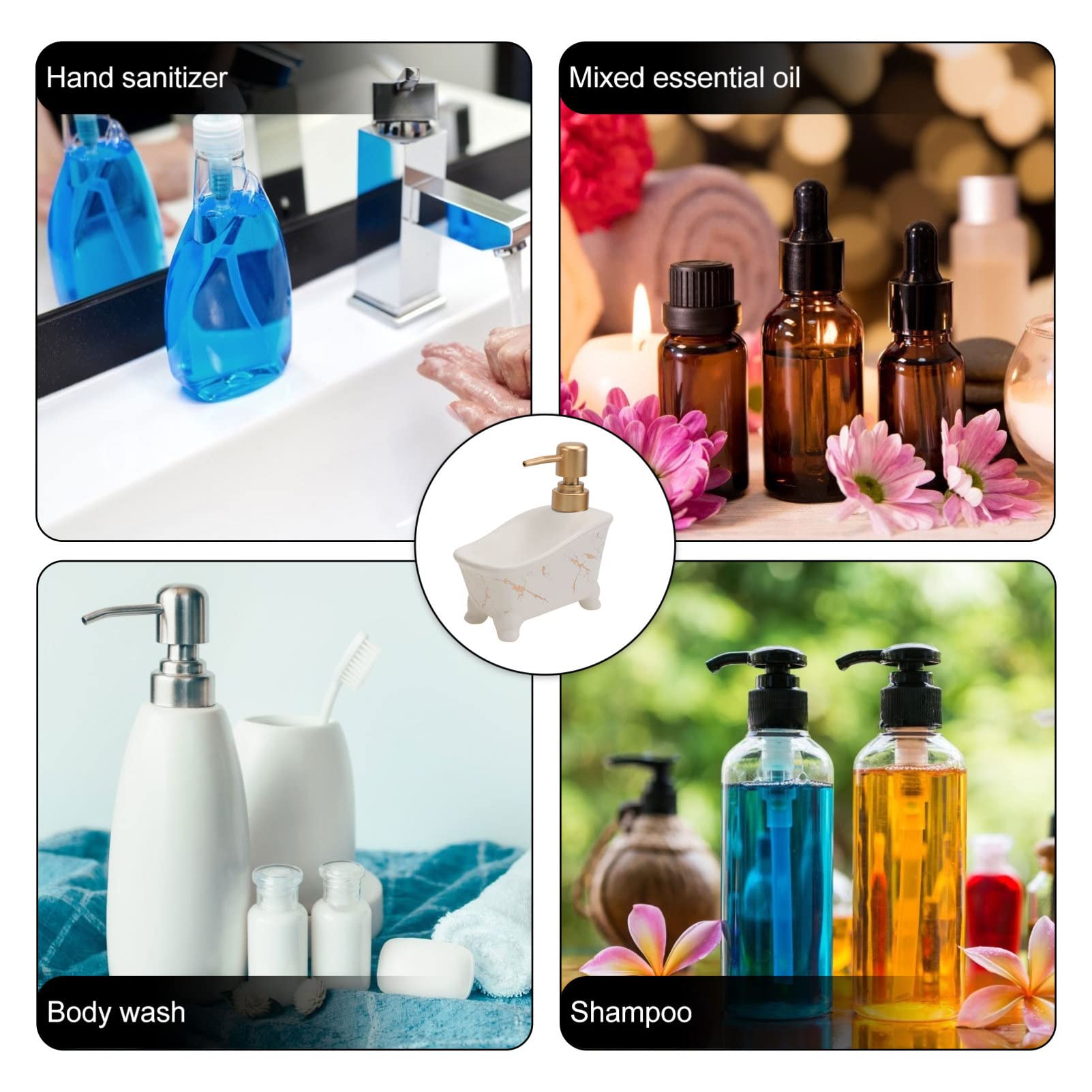 Flacone Vuoto Per Lozione a Pressione in Ceramica Bianca Effetto Marmo, Bottiglia Manuale Per Sapone Liquido e Shampoo Portasapone Integrato, Resistente e Antigoccia Per Bagno e Corpo