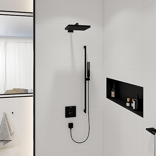 Miniatura 2 de hansgrohe Pulsify E - Brazo de ducha moderno de 15 pulgadas en negro mate, 24337671