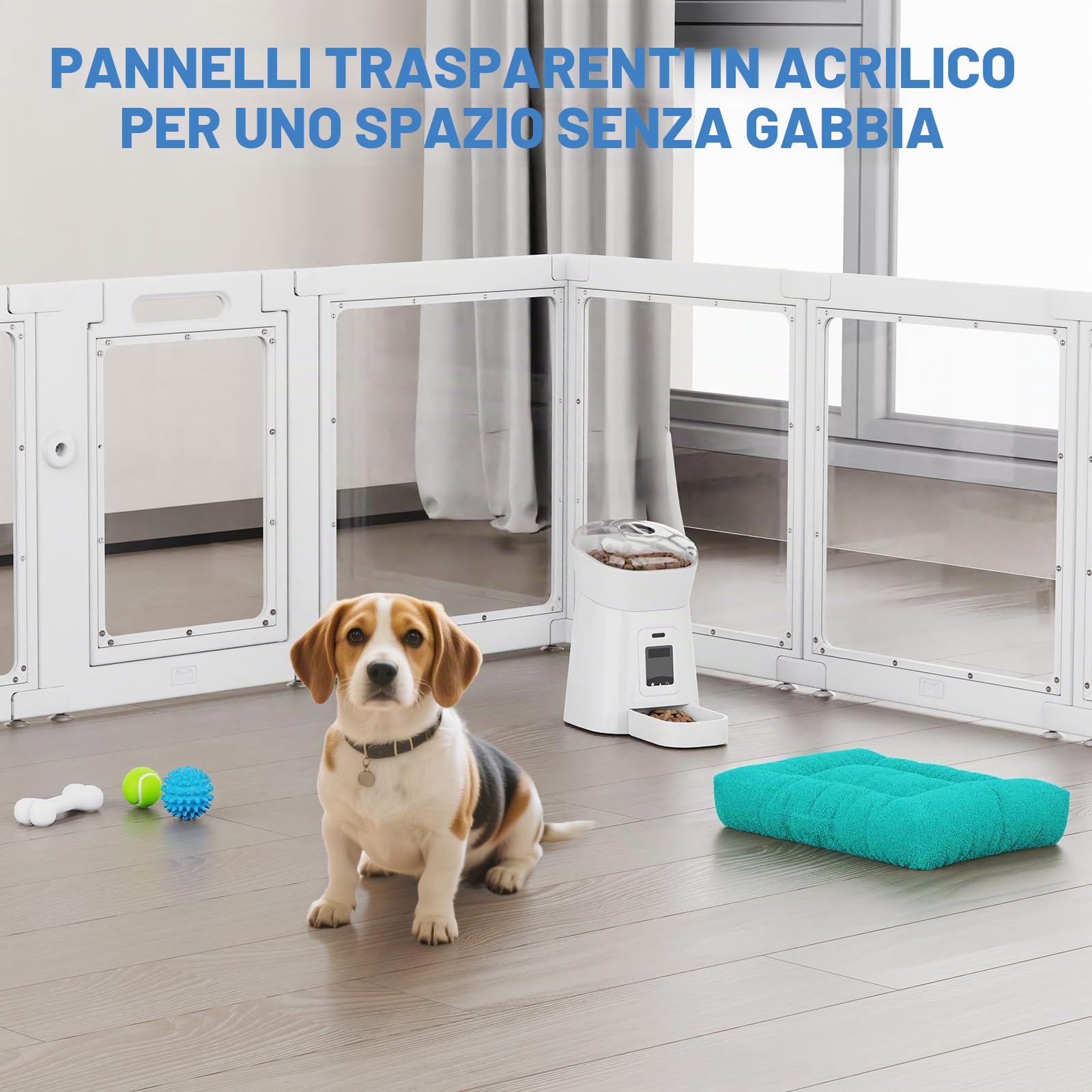 Recinto per Cani da Interno in Acrilico Trasparente, Recinto per Cuccioli, Conigli, Pieghevole con Ventose, Facile da Montare e Pulire, 10 Pannelli
