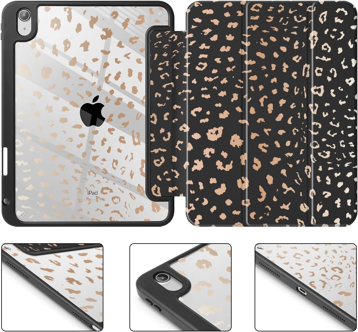 May Chen for iPad (A16) 11th Generation Case 11 Inch 2025, iPad 10th Gen Case 2022 10.9 inch, Built-in Pencil Holder with Shockproof Cover Clear Transparent Back Shell Auto Wake/Sleep, Leopard Print