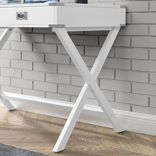 Miniatura 7 de HABITRIO Escritorio rectangular con dos cajones, escritorio moderno de almacenamiento para computadora de 42 pulgadas con patas de madera maciza,