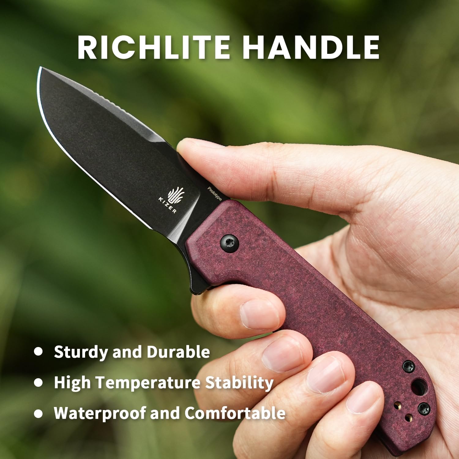 Kizer Nice Guy Taschenmesser, 2,84" Nitro V-Klinge mit Komfortabler Richlite-Griff, Leichtes, Scharfes Camping- und Wanderwerkzeug, Liner Lock Flipper V3011A4
