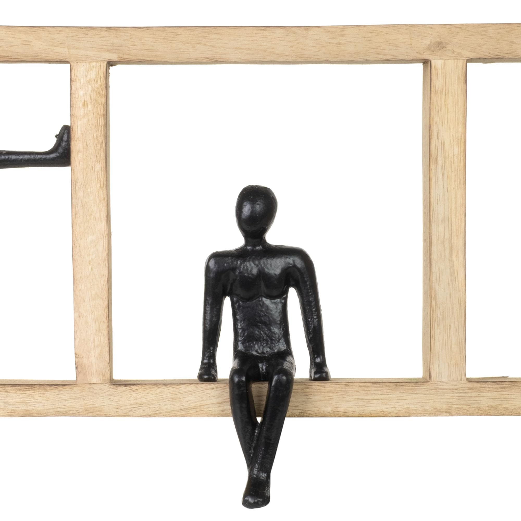 Figurka dekoracyjna Moments czarna 52,5 cm z drewna mango i aluminium nowoczesna figurka ścienna z trzema figurkami w ramce, symbol spotkania, wspólnoty, spójności, rękodzieło, obiekt artystyczny