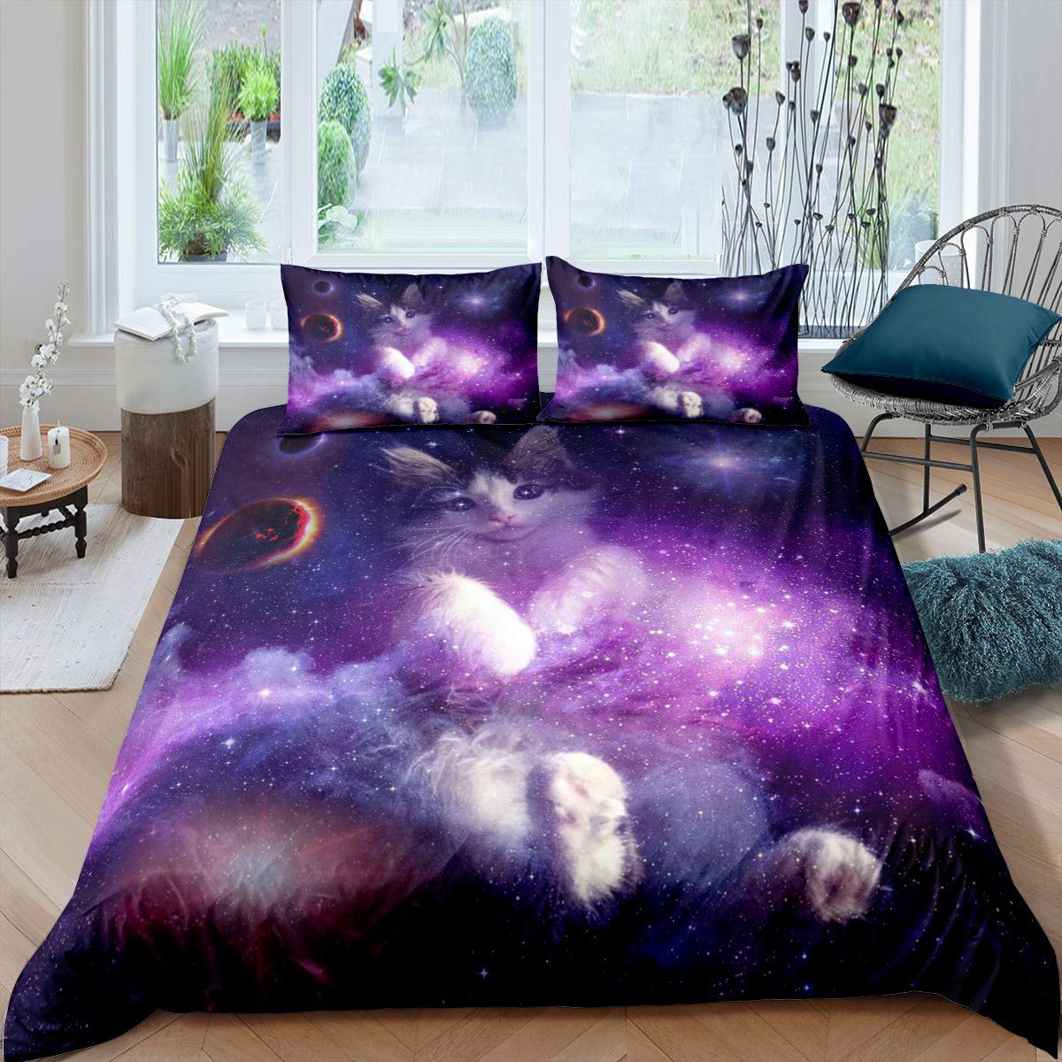 Galaxy Outer Space Duvet Cover Set Universe Starry Sky Nebula Bedding Set for Kids Boys Girls Galaxy Planets Comforter Cover Astronomy Quilt Cover Bedroom Collection 3Pcs Double Size — image 1