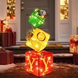 Christmas Joy Lighted Gift Boxes Decorations Set of 3, 2.6Ft Stackable Christmas Nesting Boxes Battery Operated for Home and Party Decoration