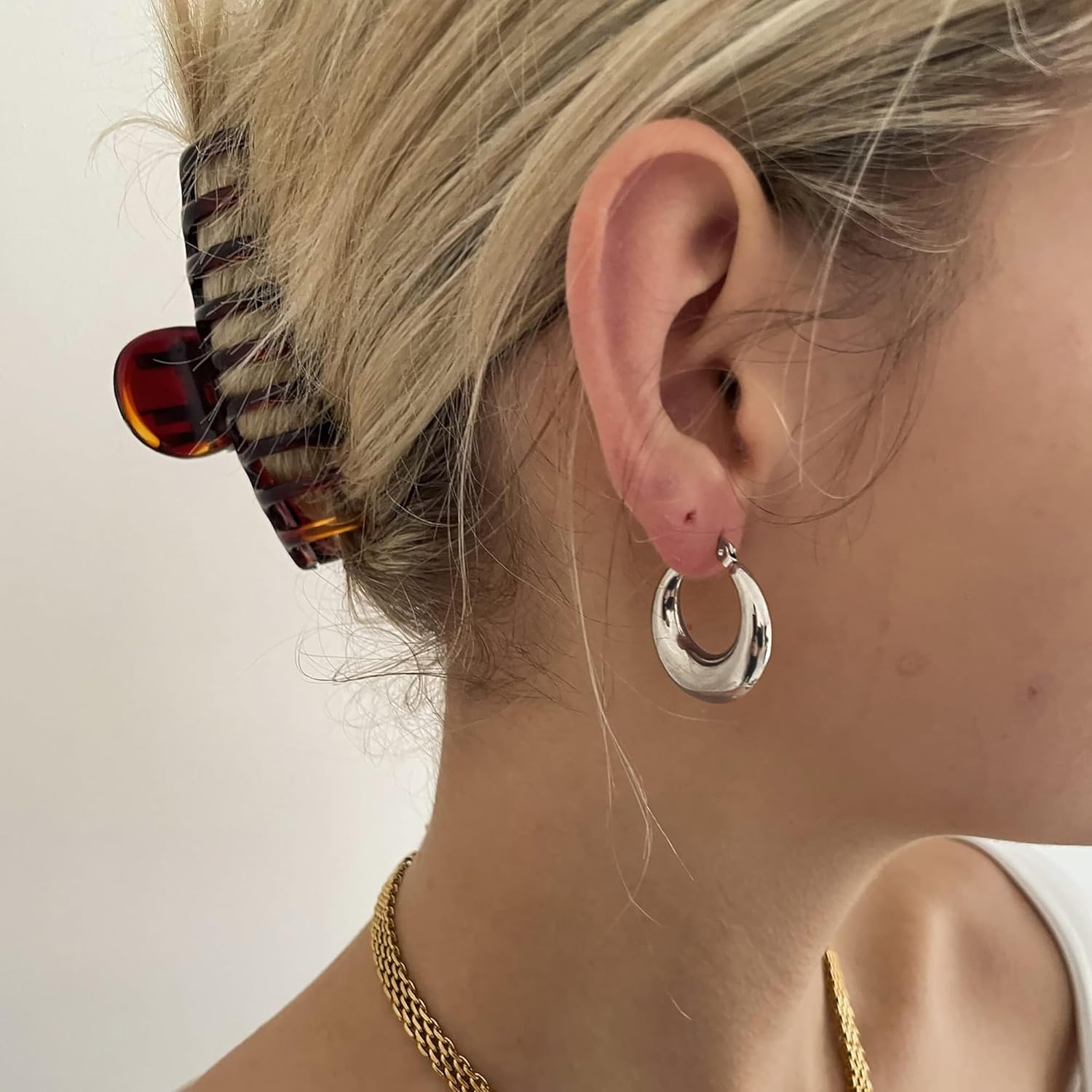 Chunky Gold Hoop Earrings for Women, 14k Gold Plated Thick Triple Hoop Earrings Hypoallergenic Trendy Chunky Gold Hoops Earrings Dainty Jewelry Gifts for Women - Image 3