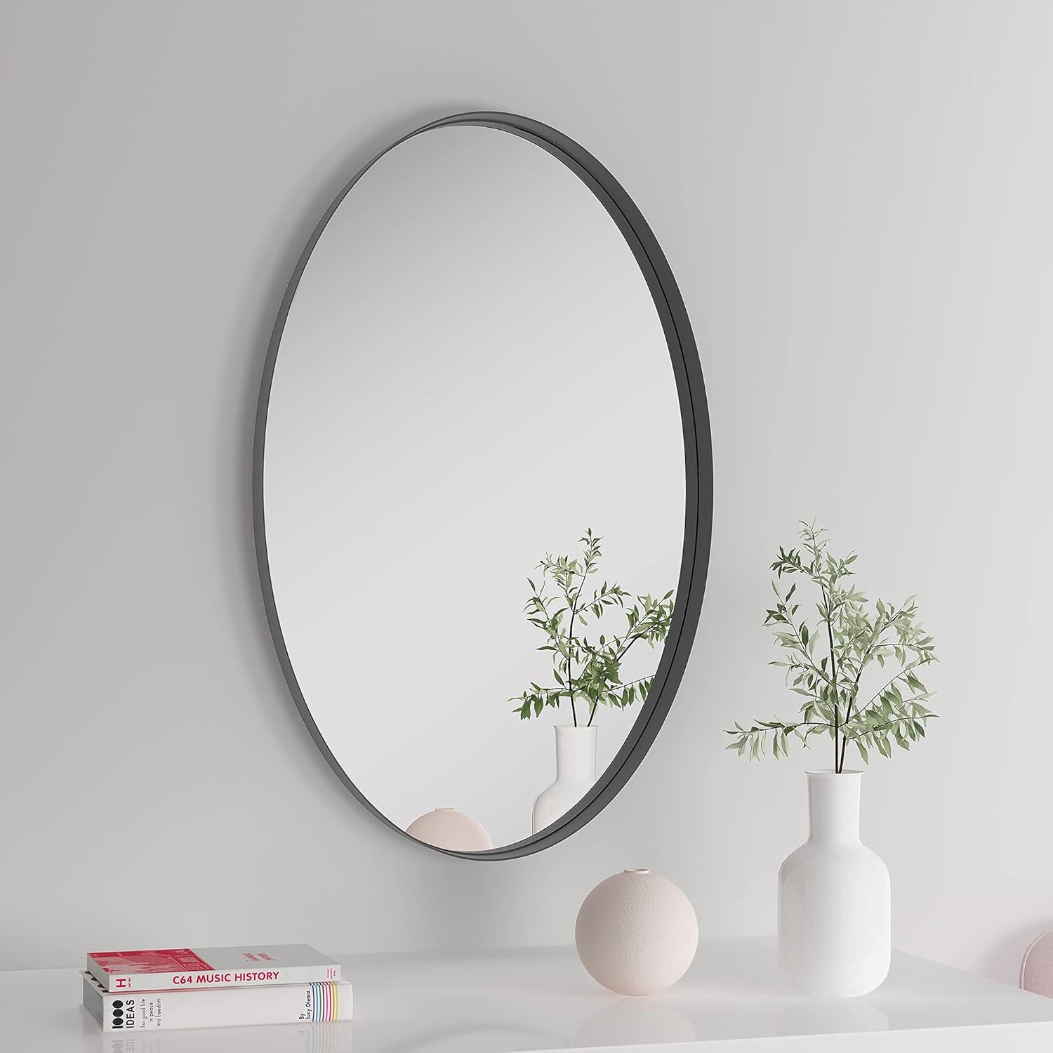 NXHOME Oval Metal-Framed Wall Mirror - Bathroom Decorative Wall Mounted Mirror 18×28in Black Clean Vanity Mirror for Living Room Entryway Bedroom : Home & Kitchen