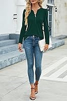 Vista 5 de Blusa de manga abombada para mujer, blusa casual de manga larga con cuello con cremallera