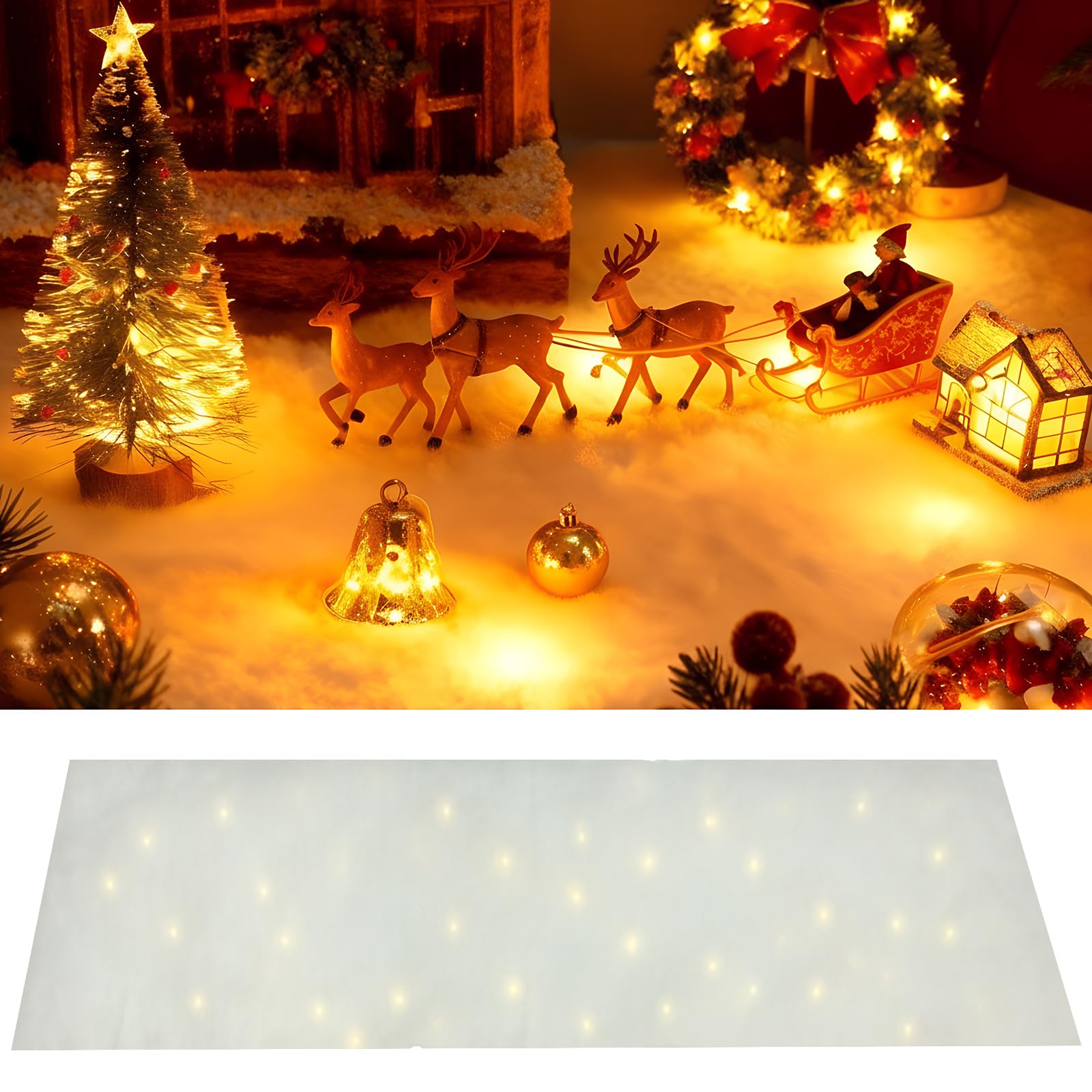 Lot de 4 chemins de table à neige artificielle à piles avec cordes LED pour décoration de village de Noël