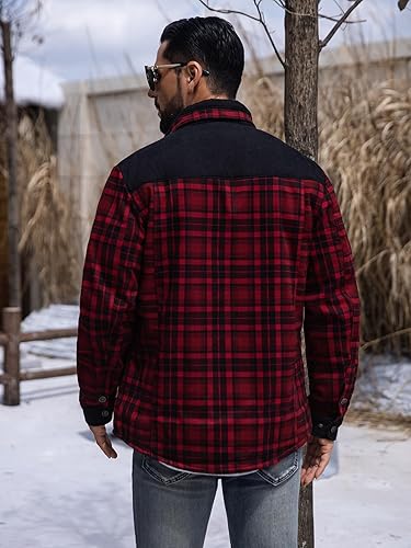 Miniatura 3 de Zaitun Camisa de franela de pana con forro de sherpa para hombre, chaqueta de manga larga con botones, abrigo de forro polar para hombre con bolsillo