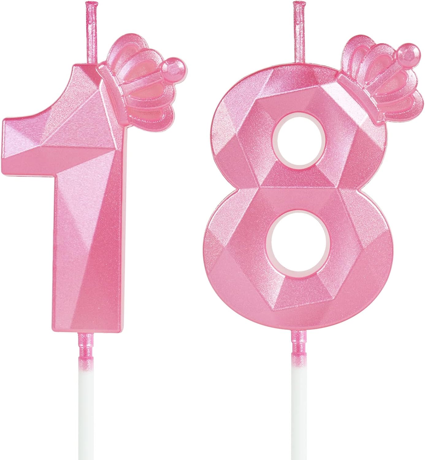 Number 18 Candles with Crown, 18th Birthday Candles, Pink