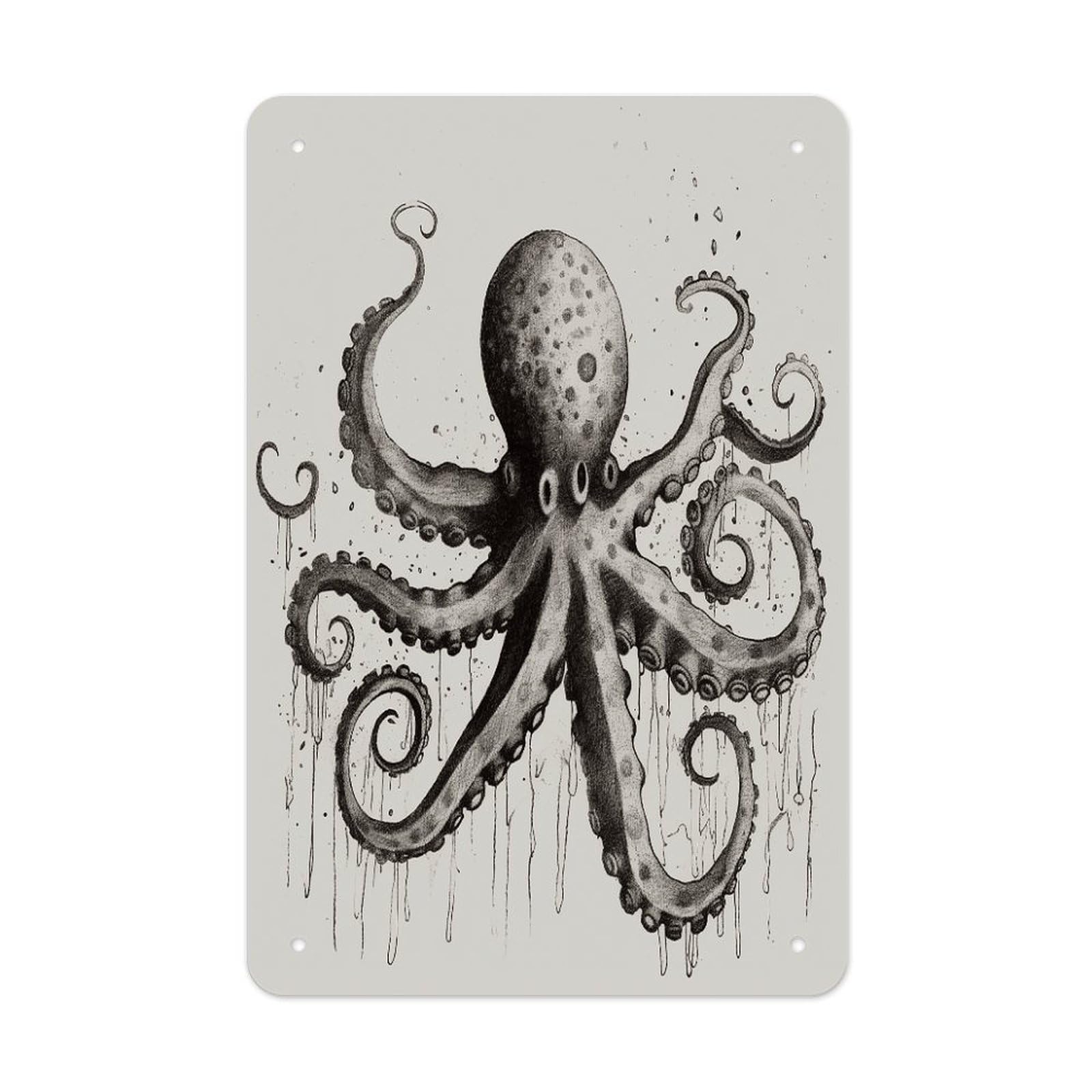 Octopus Metal Tin Sign Funny Vintage Metal Signs Metal Art Poster Man Cave Decor Retro Tin Sign for Home Office Kitchen Bar Cafe Garden Wall Decor 11.8 X 7.9 Inch
