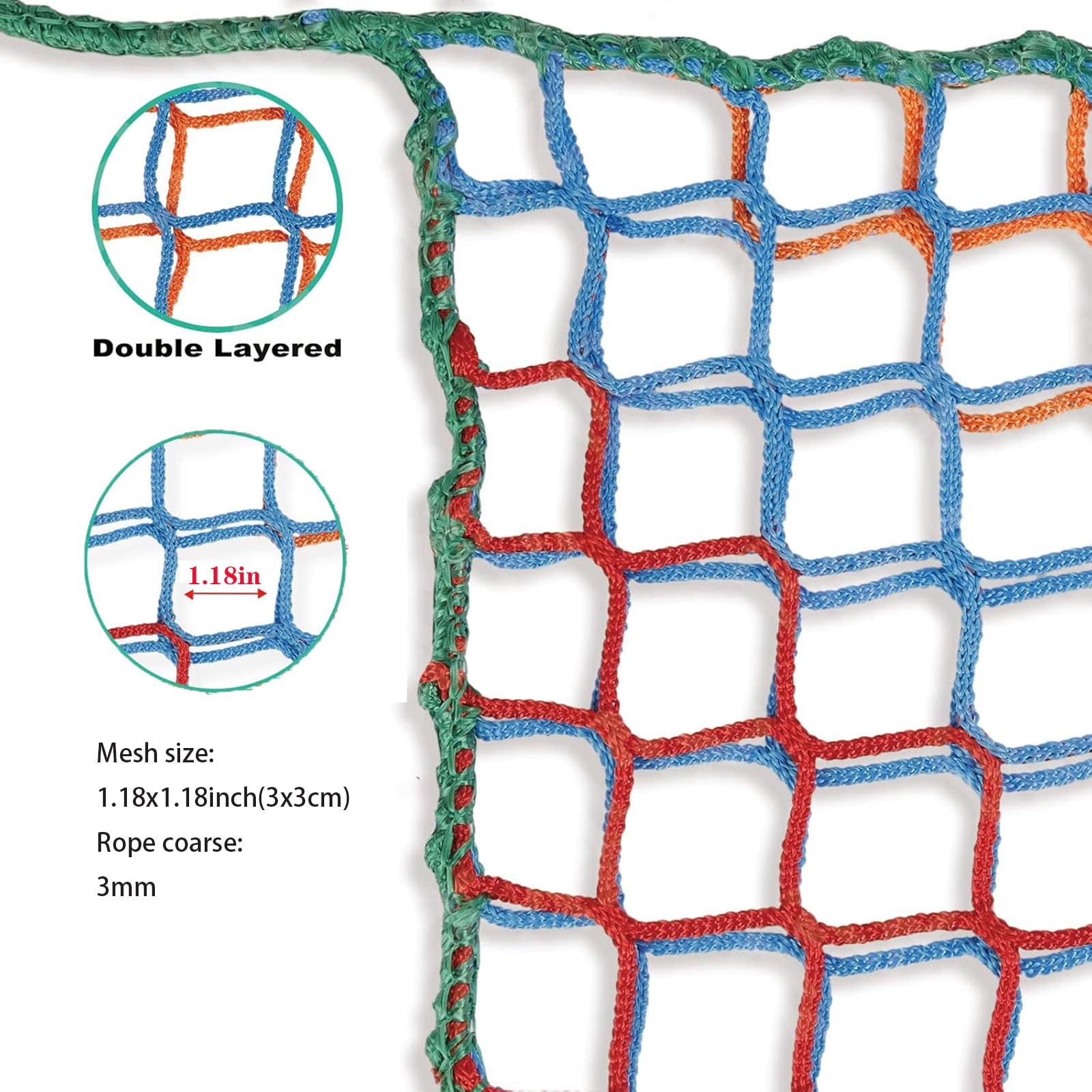 Playground Safety Net d'escalade De Cargaison Filet pour Les Enfants,Net d'escalade à Arrière-Cour Multicolores,Accessoires De Cabane dans Les Arbres (Multicolore, 1x2m)