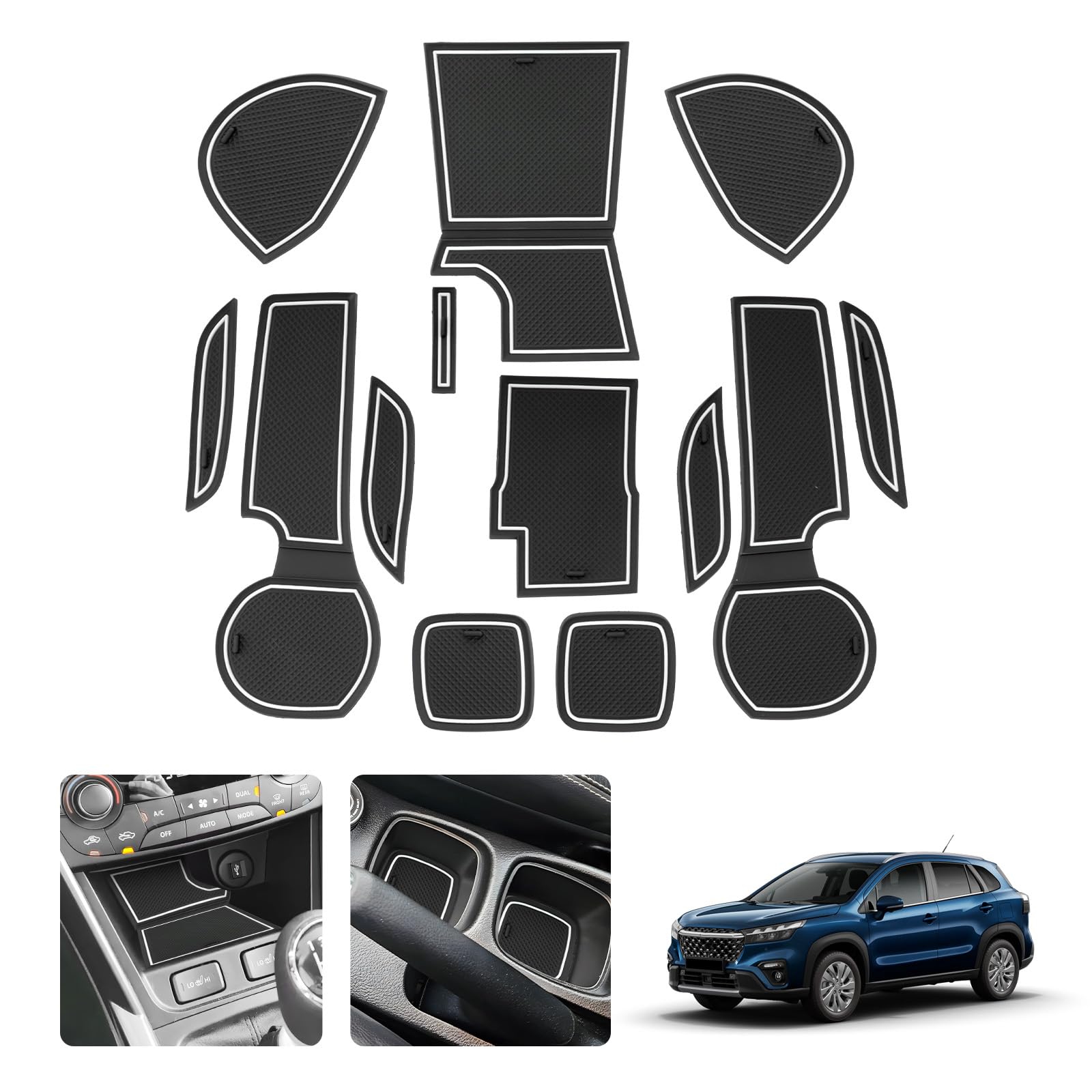 LUWU Compatibile con Nuovo Suzuki S-Cross Hybrid 2022-2025 2026 Tappetini Antiscivolo Tappetini in Gomma per Console Centrale AntiscivoloBicchieri Tappetino Suzuki S-Cross III Accessori (Bianco)