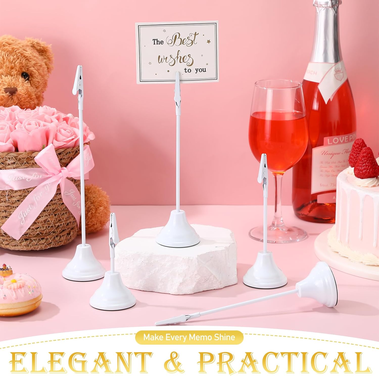 20 Pcs Table Number Holders 4/6/8/10 Inch Metal Place Card Holders with Alligator Clip Heavy Base Wedding Table Number Stand Picture Photo Clip for Banquet Party Birthday Restaurant(White)