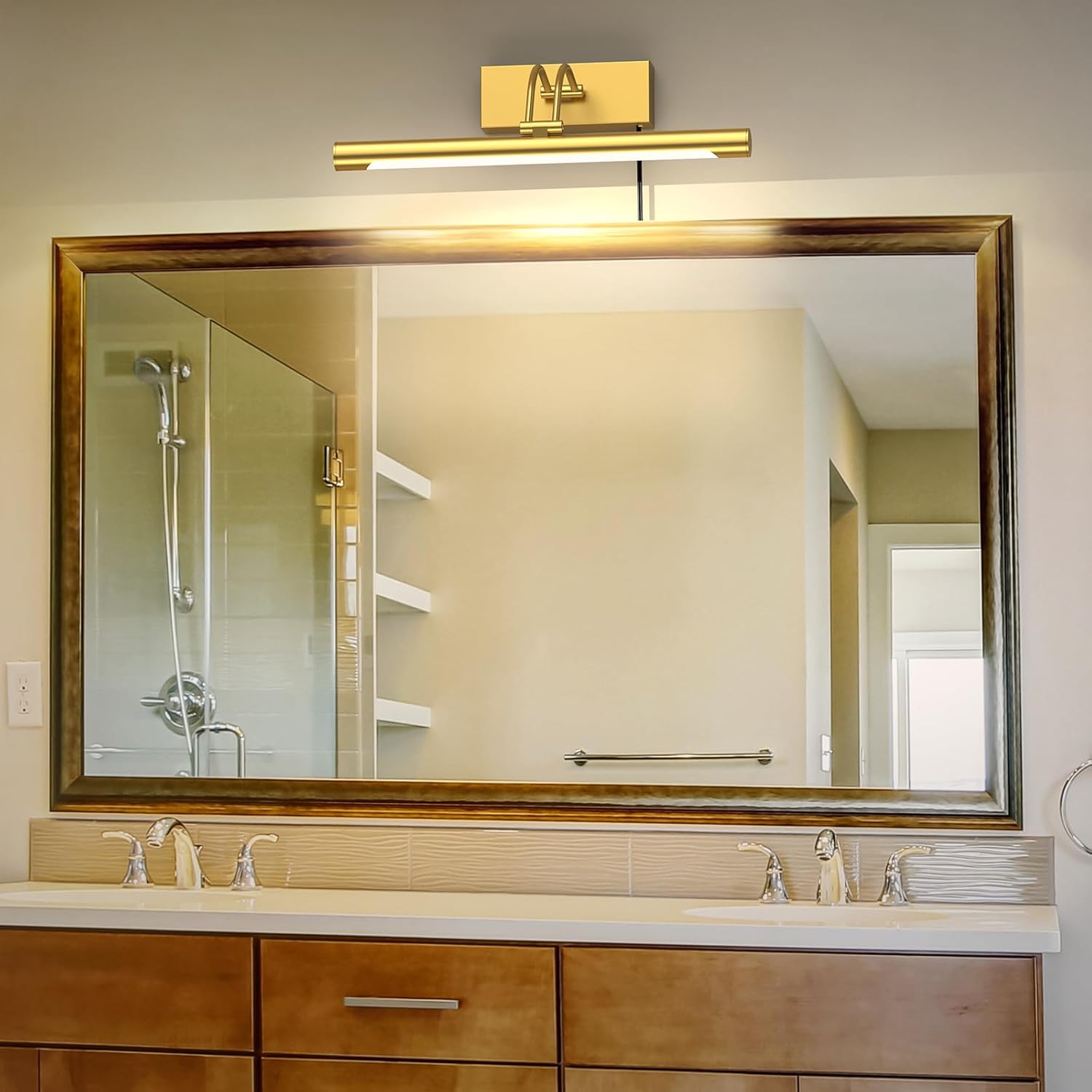 Plug in Picture Lights for Wall LED Art Light with On/Off Switch,14inch 4000K Adjustable Brass Gallery Painting Lights for Picture Display Dartboard Art Work (Gold)