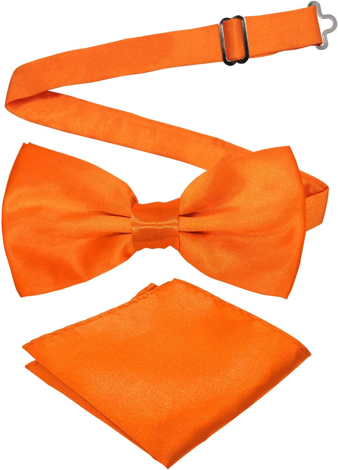 Medsuo Adjustable Pre-Tied Bow Tie & Pocket Square Set - Solid Color Satin for Weddings, Parties, Men's Formal Wear