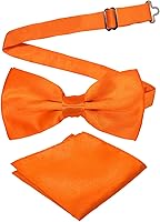 Medsuo Adjustable Pre-Tied Bow Tie & Pocket Square Set - Solid Color Satin for Weddings, Parties, Men's Formal Wear