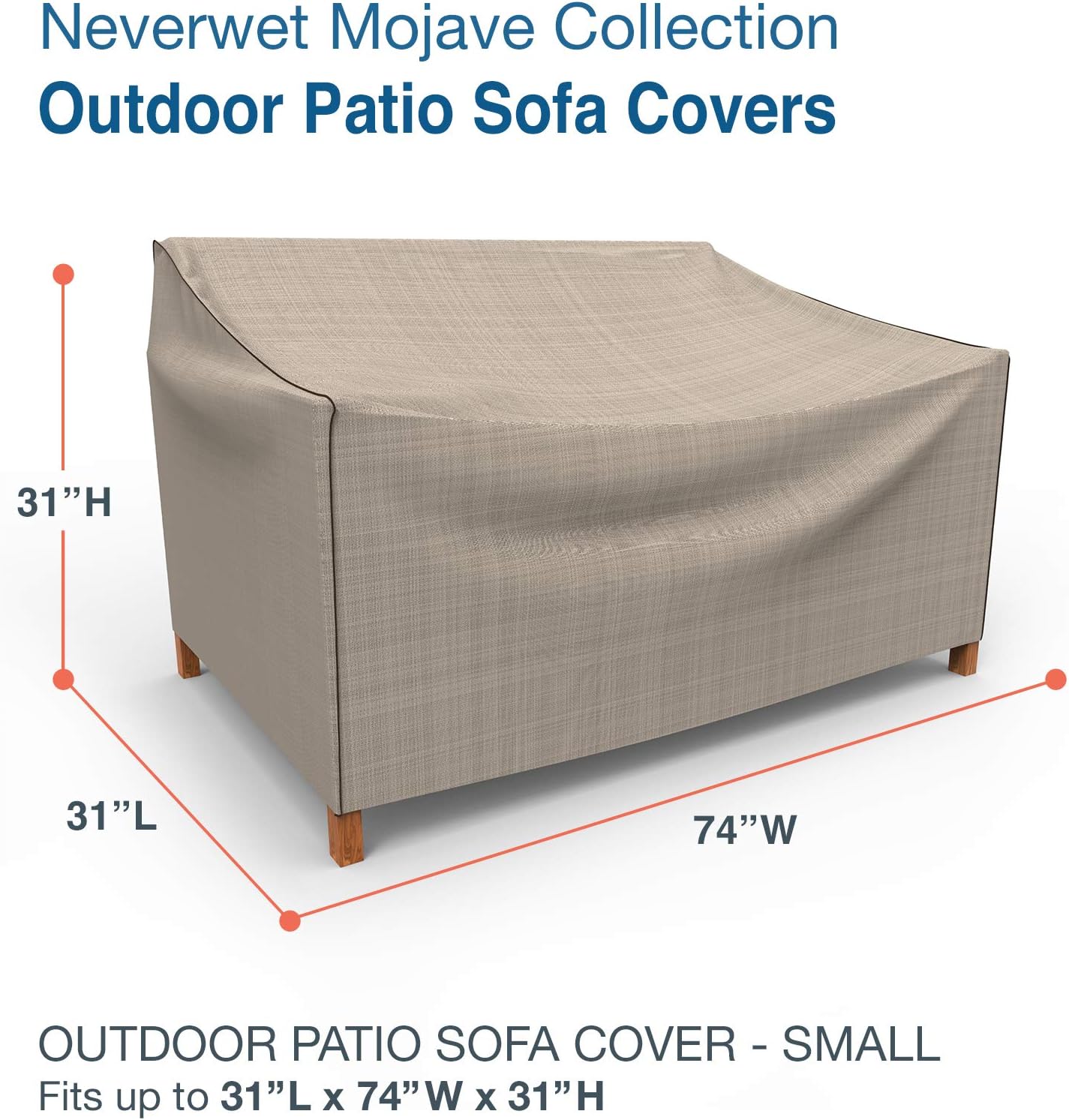 Budge StormBlock Mojave Patio Sofa Cover Waterproof, UV-Resistant, Durable, Small, Black Ivory