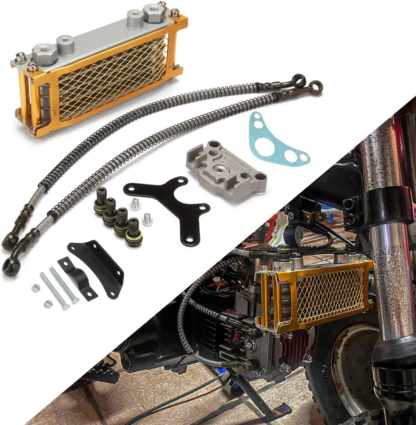 Dirt Pit Bike Oil Cooler Cooling Radiator Engine Kit Universal For 125 140cc Motorcycle - Gold (R161600015)