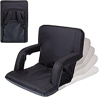 Picnic Time Ventura Reclining Stadium Seat with Back Support - 6 Positions, Padded Cushion, Portable Bleacher Chair, Black