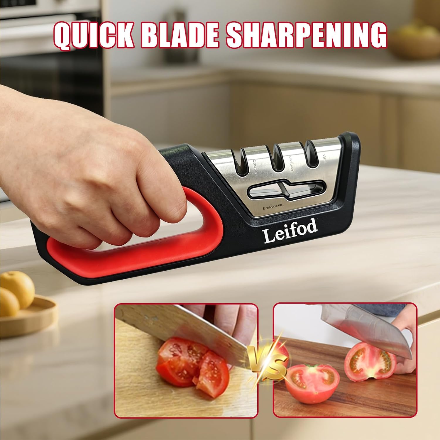 4in1 Knife Sharpener,3-Stage Manual Guided Knife Sharpeners,with Ceramic Stone, Tungsten Carbide Plates, Diamond rods