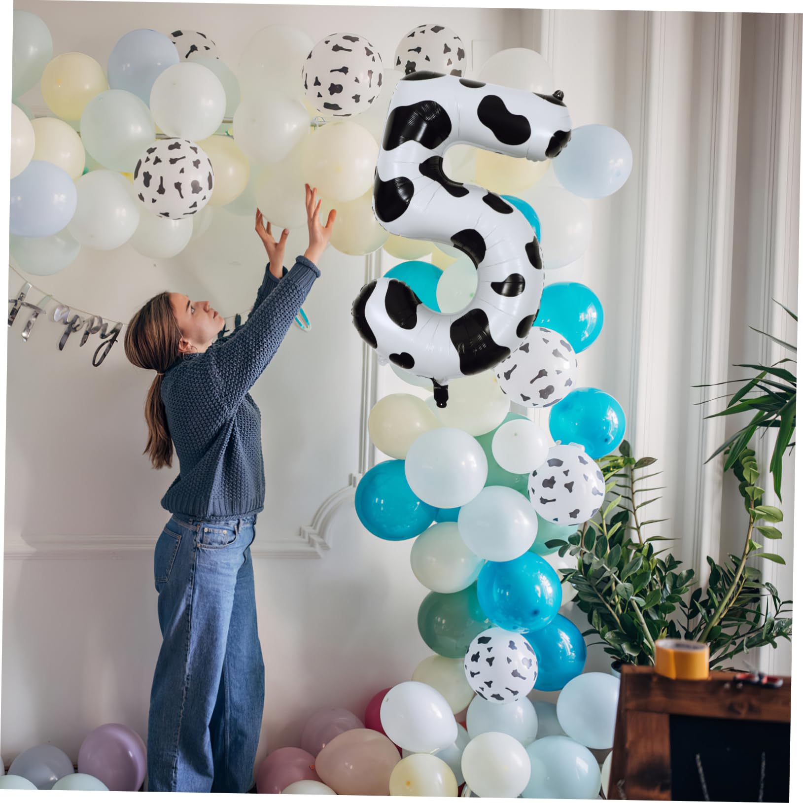 ibasenice Palloncini 10 Numero Mucca 40 Pollici e in Pellicola di Alluminio Riutilizzabili Facili da Gonfiare Decorazioni Compleanno e Feste a Tema
