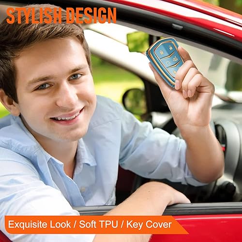 Miniatura 7 de Toykee Funda de llavero para Cadillac para Cadi Escalade ESV 6 botones funda de TPU azul