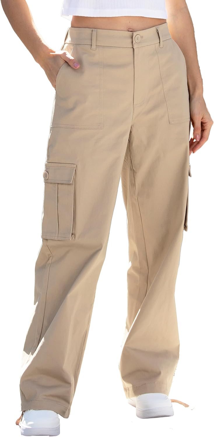 Cargo Pants for Women High Waisted Women's Y2K Baggy Casual Pants with 6 Pockets and Elastic Waist