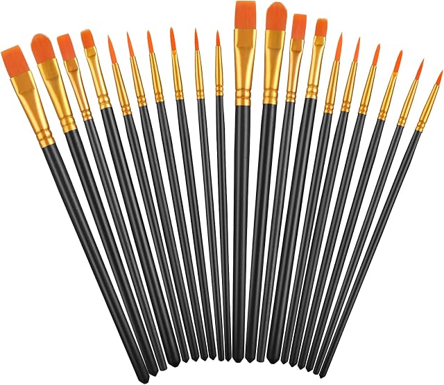 TIESOME 20Pcs Zestaw pędzli do malowania, Nylonowe Artystycznych Profesjonalne Mieszane Pędzle do Akrylu Malowanie Olejne Malowanie Akwarelowe Malowanie Gwaszem Malowanie Twarzy (Czarny)