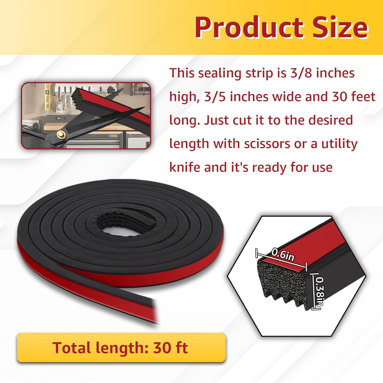 326A0004 Service Kit 30FT Extra Long Ribbed Bulkhead Seal, 3/5" x 360" Self Adhesive EPDM Foam Rubber Weather Stripping Tape for Tonneau Cover, Truck Bed, RV, Boat, Marine, Garage Door, Auto Tailgate