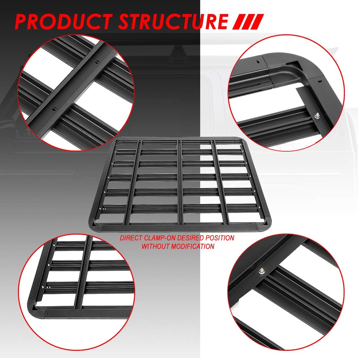 Auto Dynasty 60 x 48 Inches Cargo Box Universal Aluminum Pallet Style Roof Rack Bars Luggage Carrier w/Mounting Brackets Replacement, Black