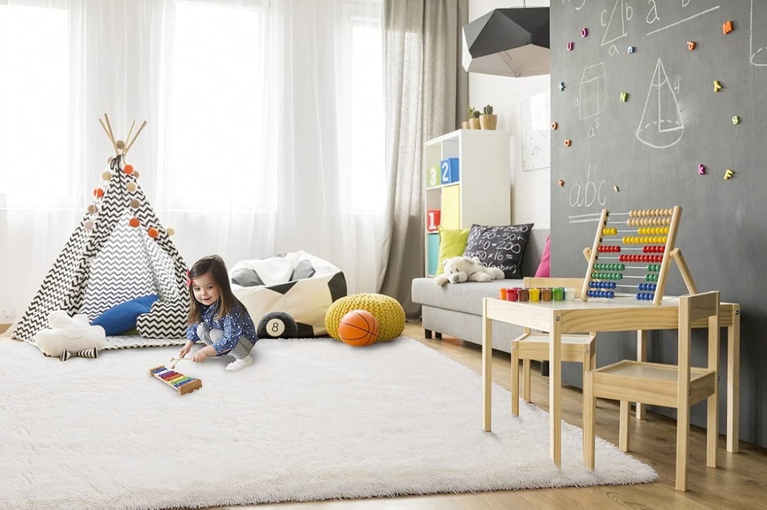 TWINNIS Super Soft Shaggy Rugs Fluffy Carpets 4x5.9 Feet, Indoor Modern Plush Area Rugs for Living Room Bedroom Kids Room Nursery Home Decor, Upgrade Anti-Skid Fuzzy Rug, Cream White