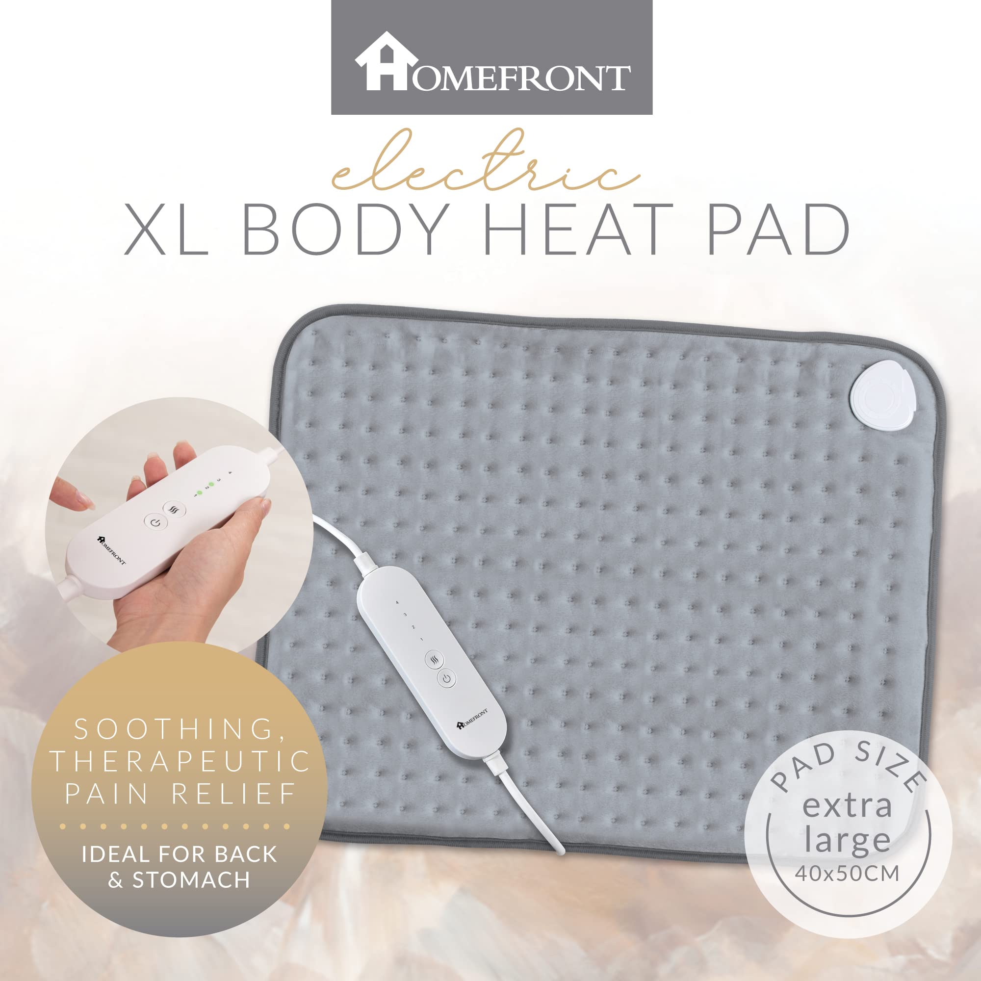 Homefront Luxurious,Almohadilla térmica eléctrica extragrande – 6 ajustes de calor – espalda, foot, artritis y período de dolor – Temporizador de apagado automático de seguridad – 50x48 centímetros
