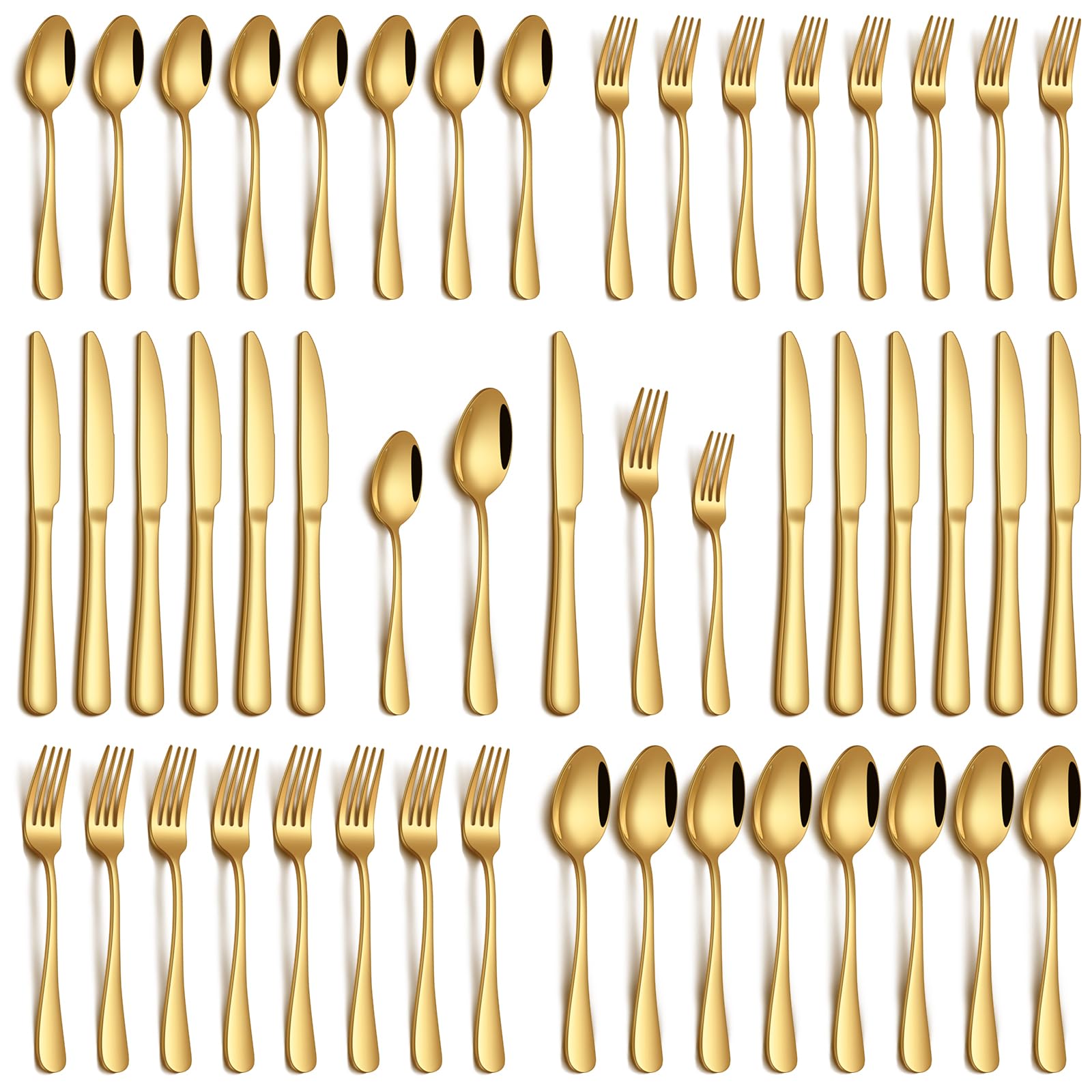 PHILIPALA 40 Piece Gold Silverware Set, Stainless Steel Flatware Set for 8 Food Grade Novelty Flatware Cutlery Utensil Set Include Knife Fork Spoon Mirror Polished Dishwasher Safe