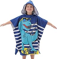 Vista 2 de NovForth Toalla de baño de dinosaurio para niños pequeños, toalla con capucha para piscina para niños, toalla de playa con capucha