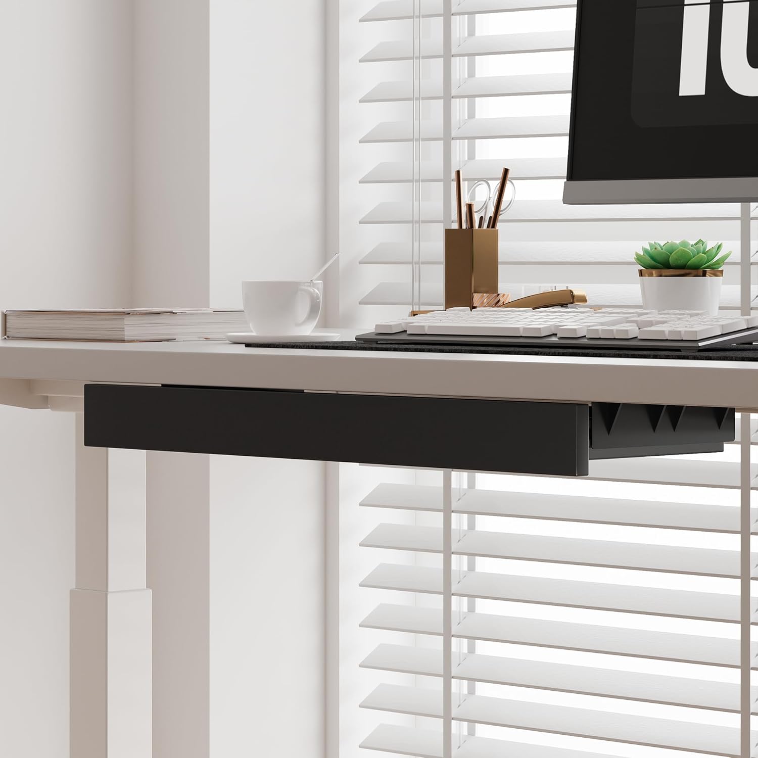 Under Desk Hanging File Organizer Drawer, Slim Lockable Storage Cabinet with Sliding Tray, Fits Letter/A4 Size, 18.5"x7.9"x1.4" for Office Home Standing Desk (BLACK)