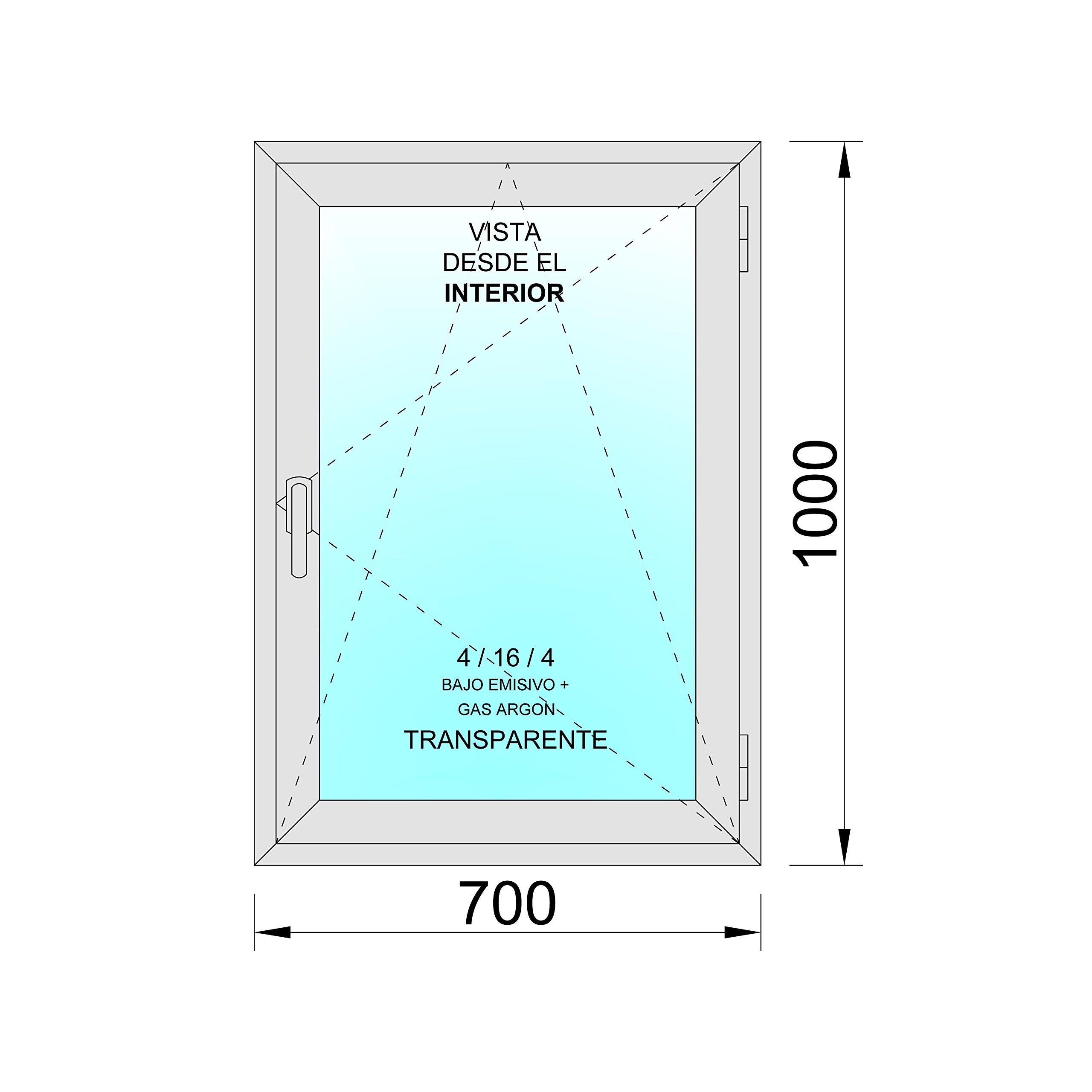 Ventanastock PVC 700x1000 Practicable Oscilobatiente Derecha 1 hoja