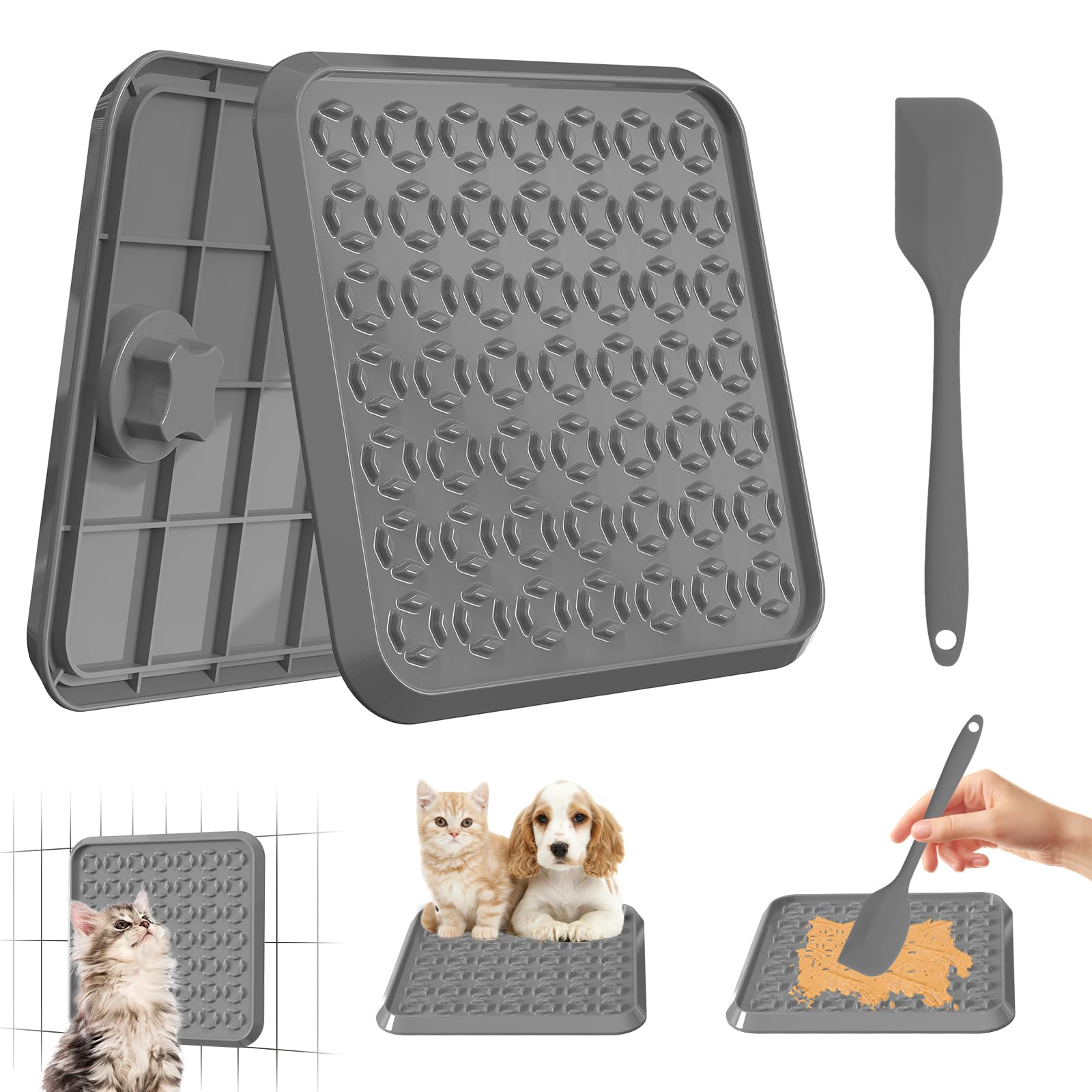 Lick Mat for Dogs: Mental Stimulation & Slow Feeding Plastic pad - 9.1'' Crate Training - Boredom Buster Cat & Dog for Pet Owners (Grey)